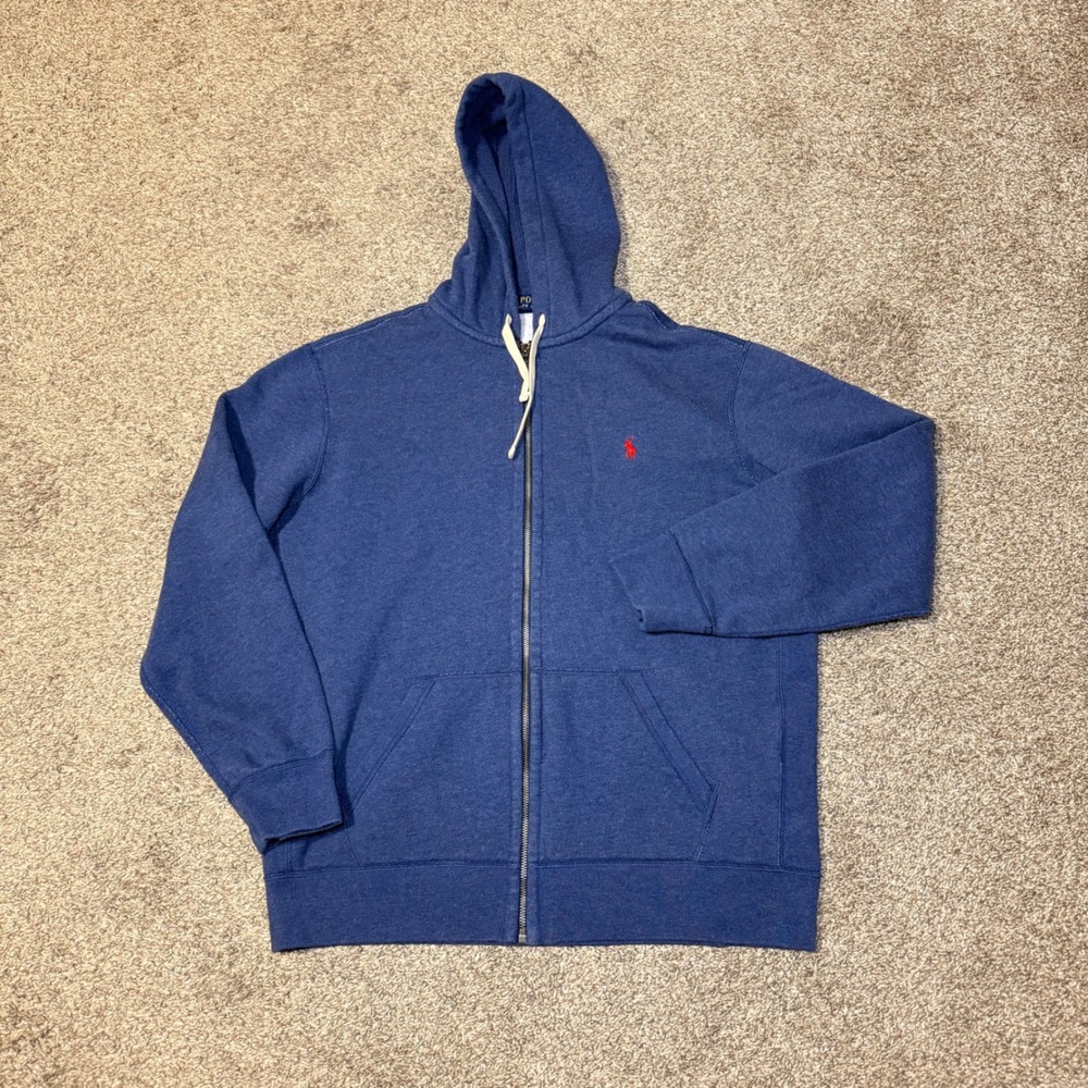 Polo Ralph Lauren Mens XL Blue Full Zip Hoodie Thermal Lined Hood Fleece Jacket